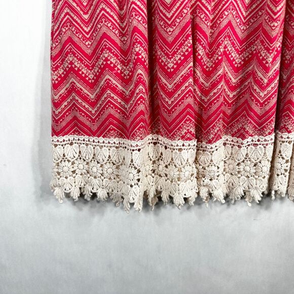 Adara Plus Size 3X Top Tunic Pink Tan Elastic Neck Crochet Lace Trim Stretch 737 - Picture 4 of 10